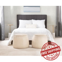 Lumisource OT-ROUND BG Round Contemporary Ottoman in Beige Faux Leather